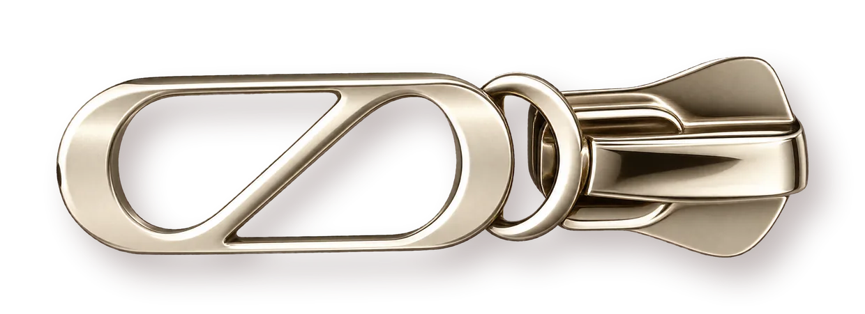 A gold OoO zip puller